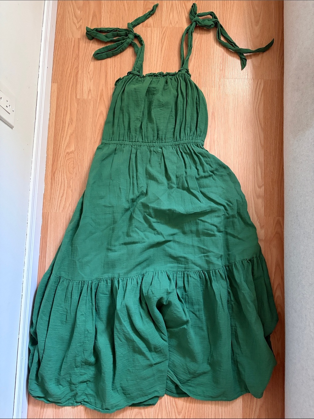 Outerknown Emerald Green Tie-Strap Tiered Sundress